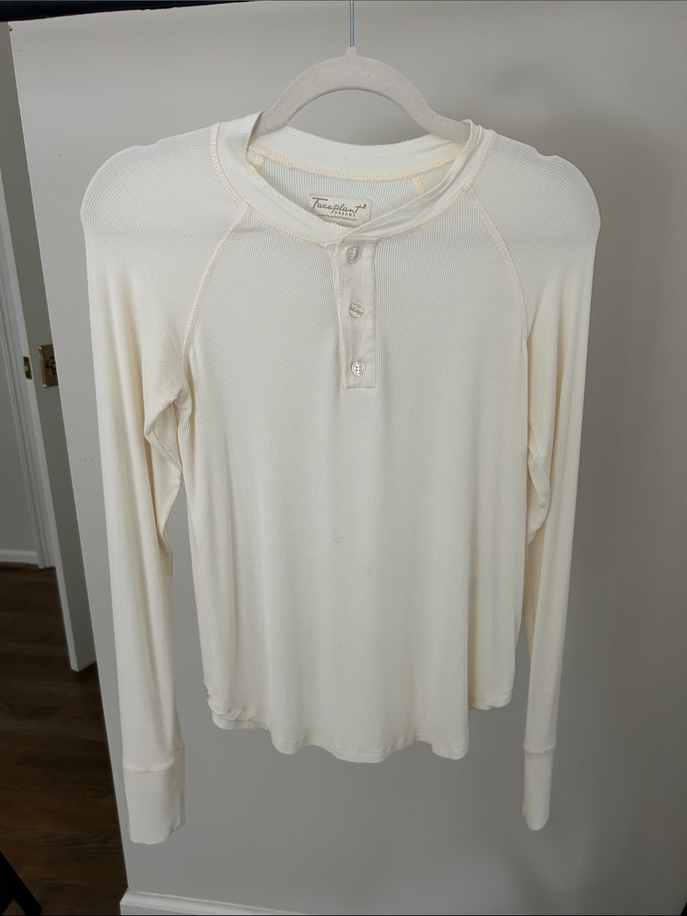Free People Cream Long Sleeve Henley Top